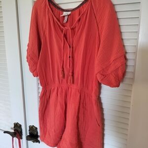 Knox Rose Coral Textured 100% Cotton Romper w/Lined Shorts Size Medium